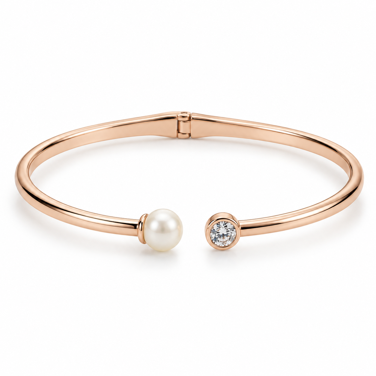 ローズゴールドカラー パール＆クリスタル バイパスバングル メイン画像