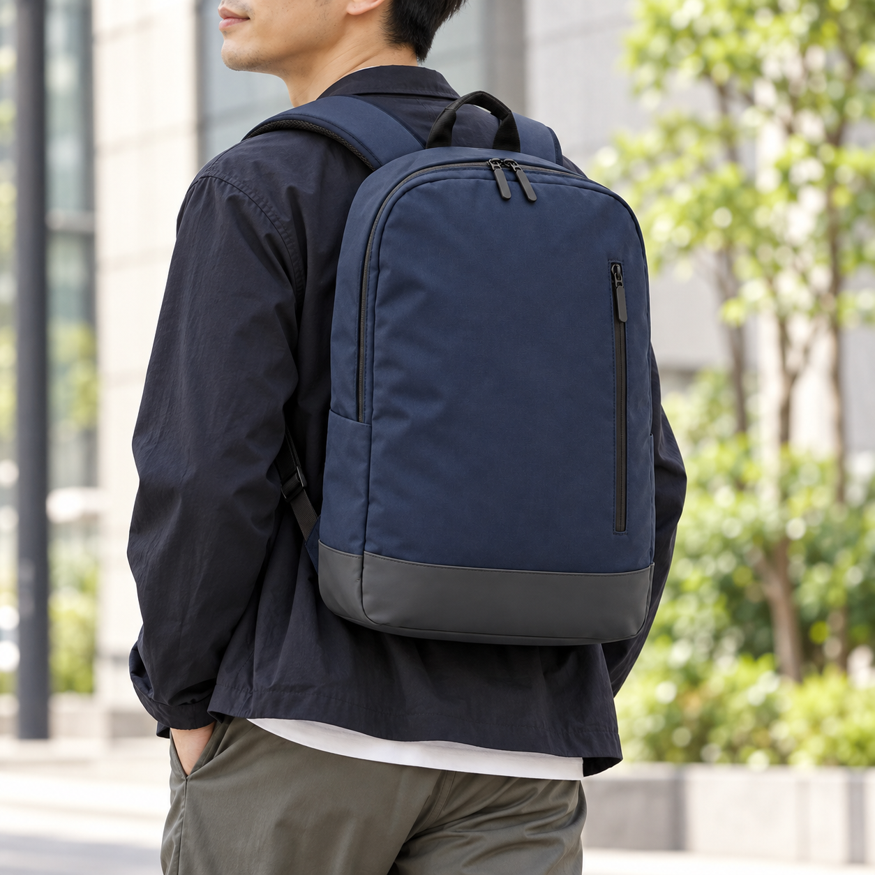 配色ボトム スリム通勤バックパック 着用イメージ