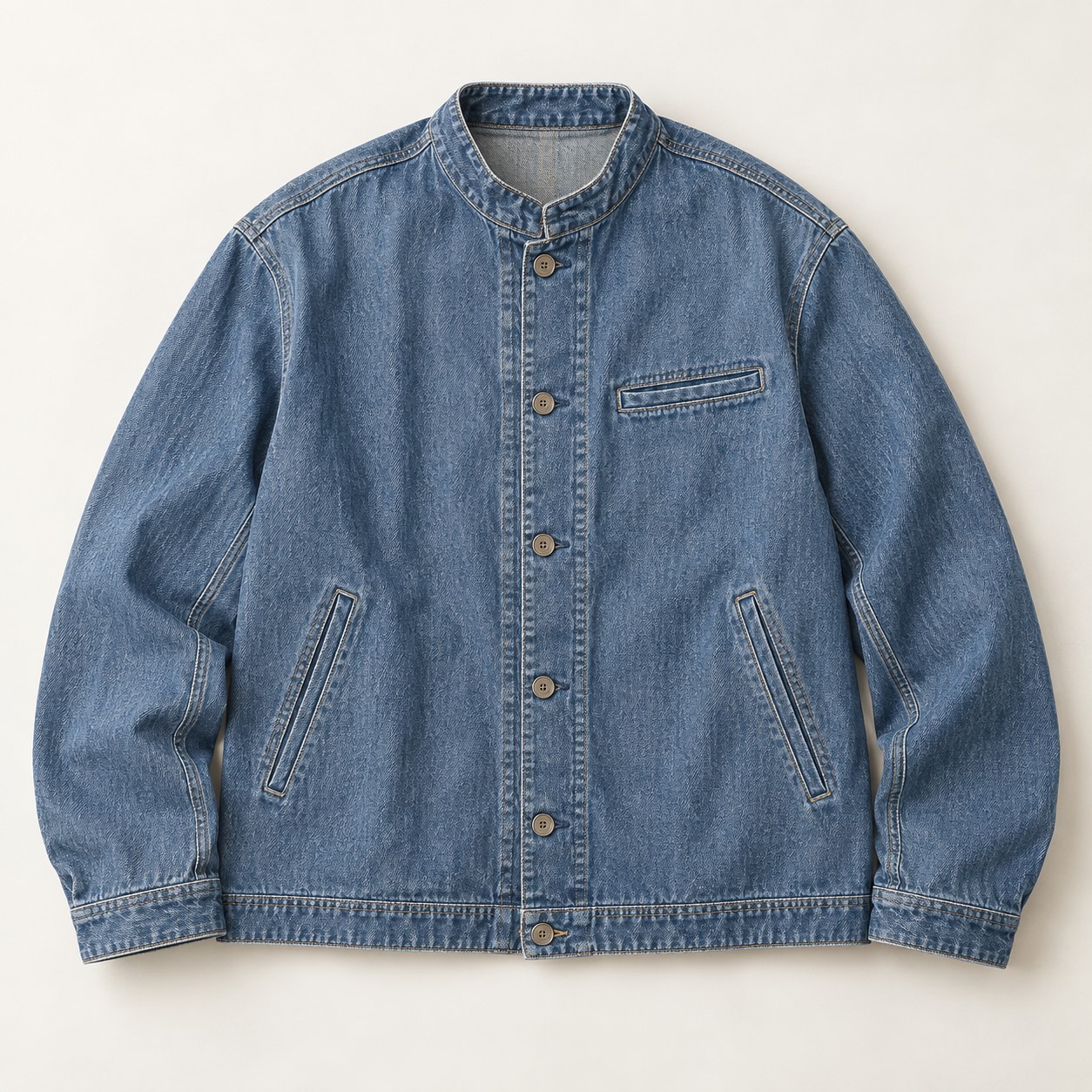 ライトデニム バンドカラージャケット メイン画像